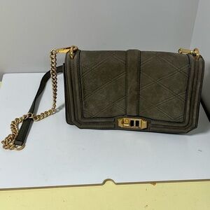 Rebecca Minkoff Brown Suede Genuine Leather Cross Body Hand Bag Purse Lux Chic